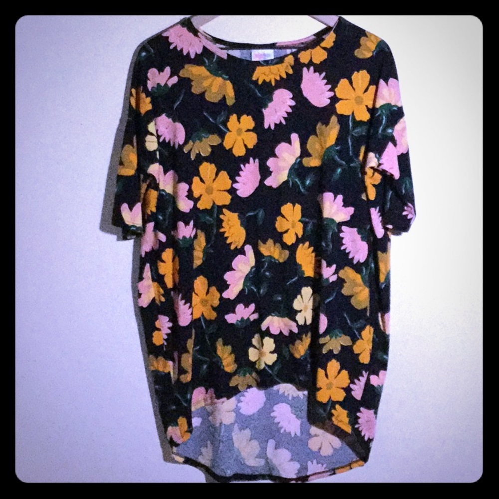 LulaRoe XS Tunic Black, Yellow Orange Pink Flowers